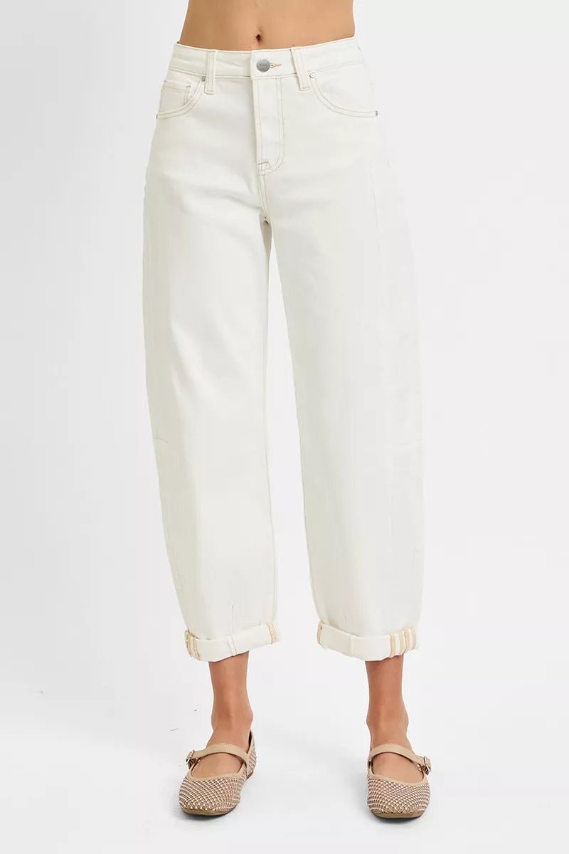 RISEN Full Size High Rise Barrel Cropped Jeans Plus Size - PBNJ FASHIONS