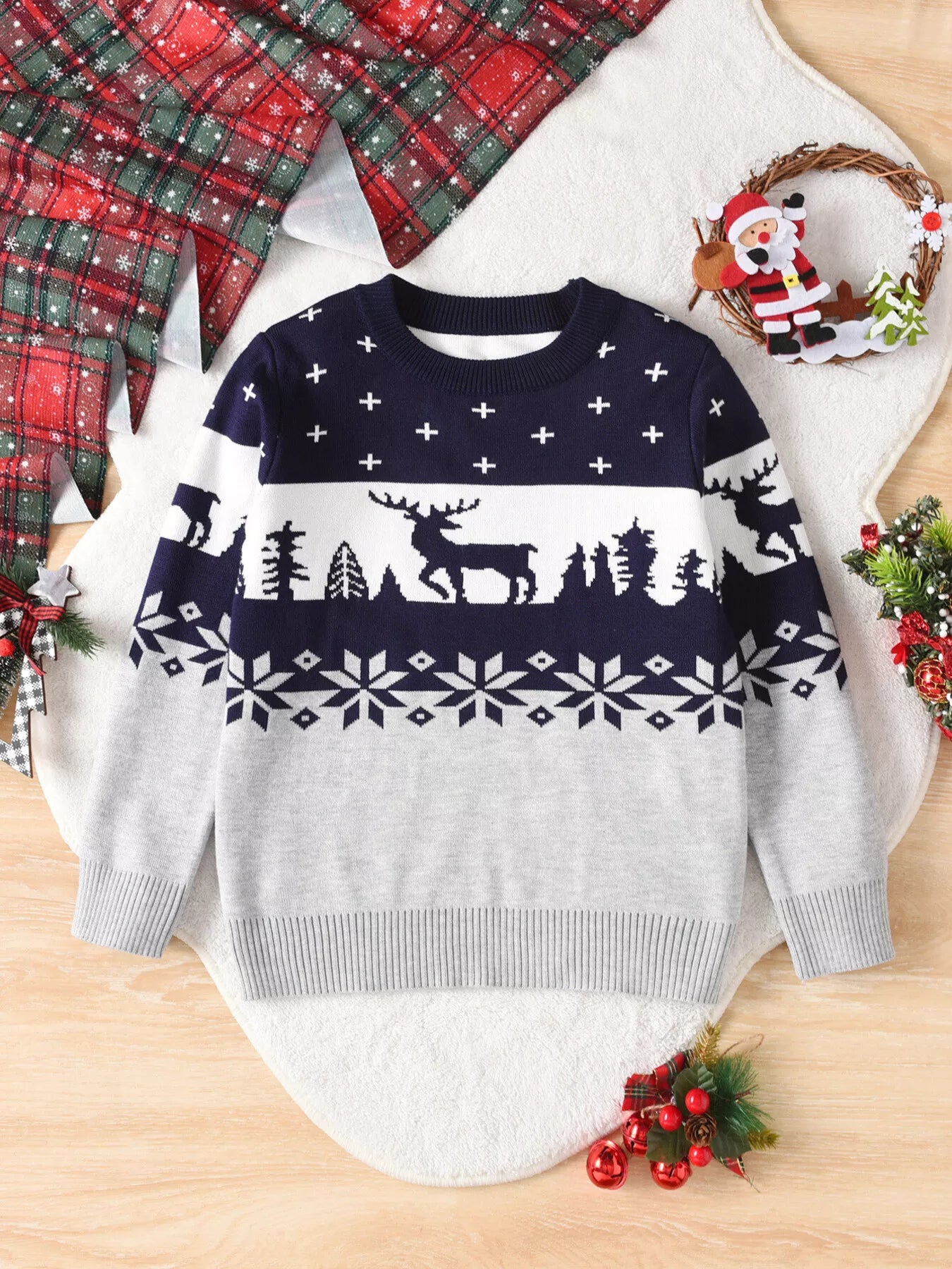 Children's Christmas Reindeer Pattern Knit Sweater - PBNJ FASHIONS