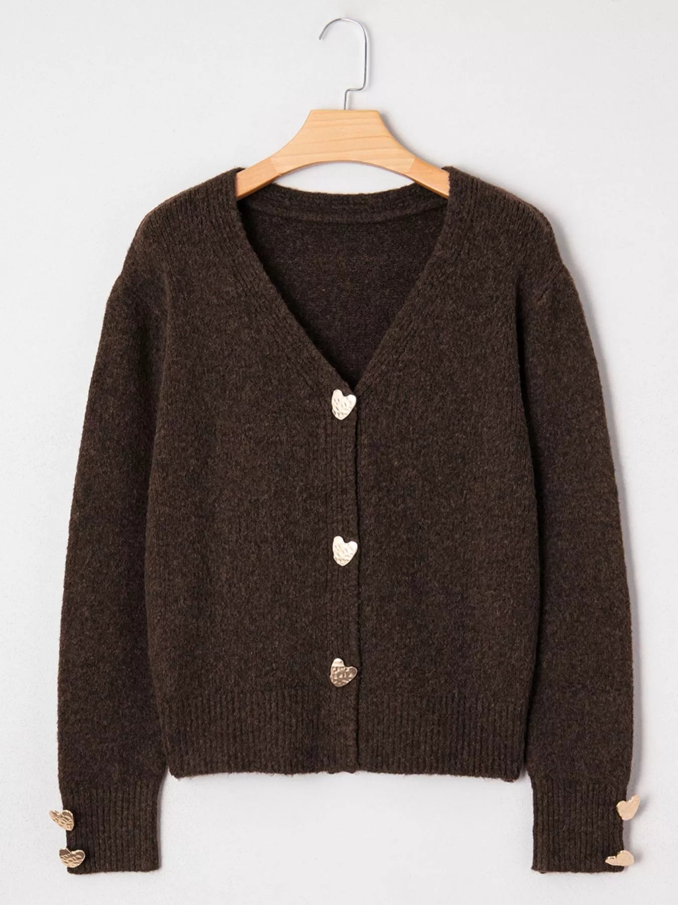 Heart Metal Button V Neck Cardigan Sweater - PBNJ FASHIONS