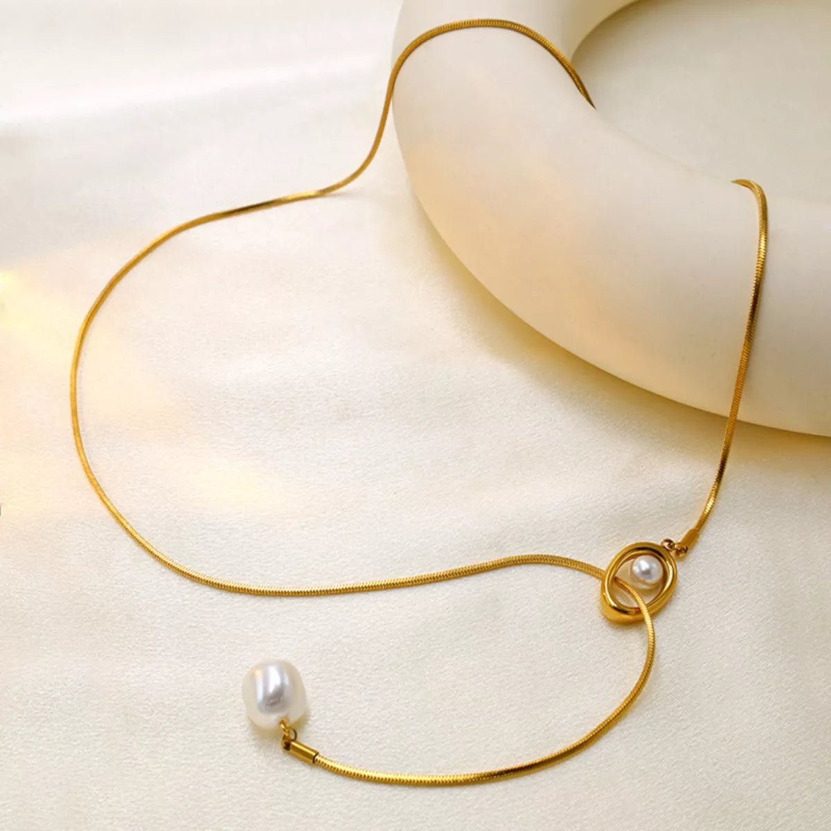 Gold-Plated Pearl Necklace, Stainless Steel Chain, Silver-Plated, 24.4" Length - PBNJ FASHIONS