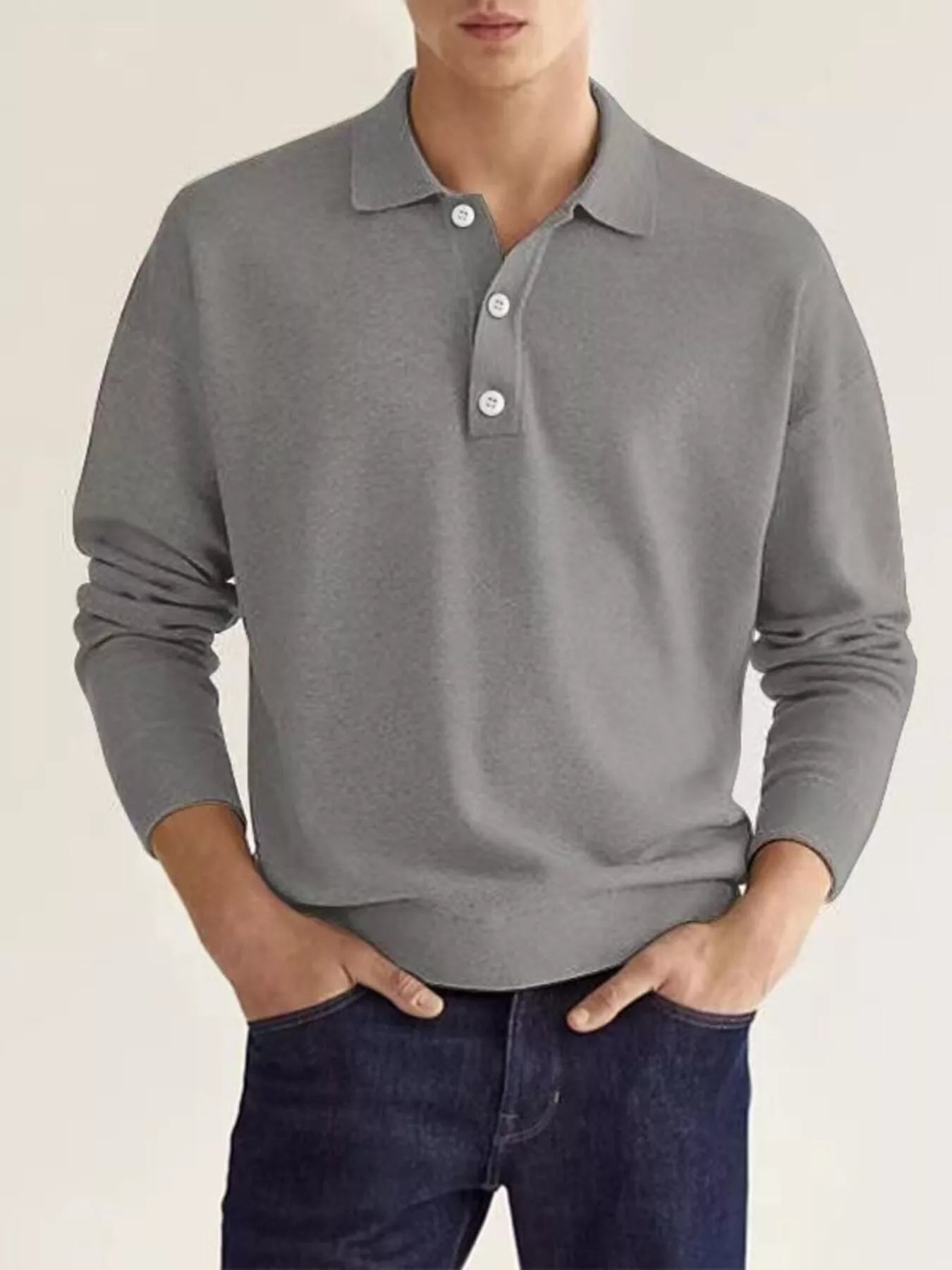 Men's Plus Size Long Sleeve Casual Polo Shirt - PBNJ FASHIONS