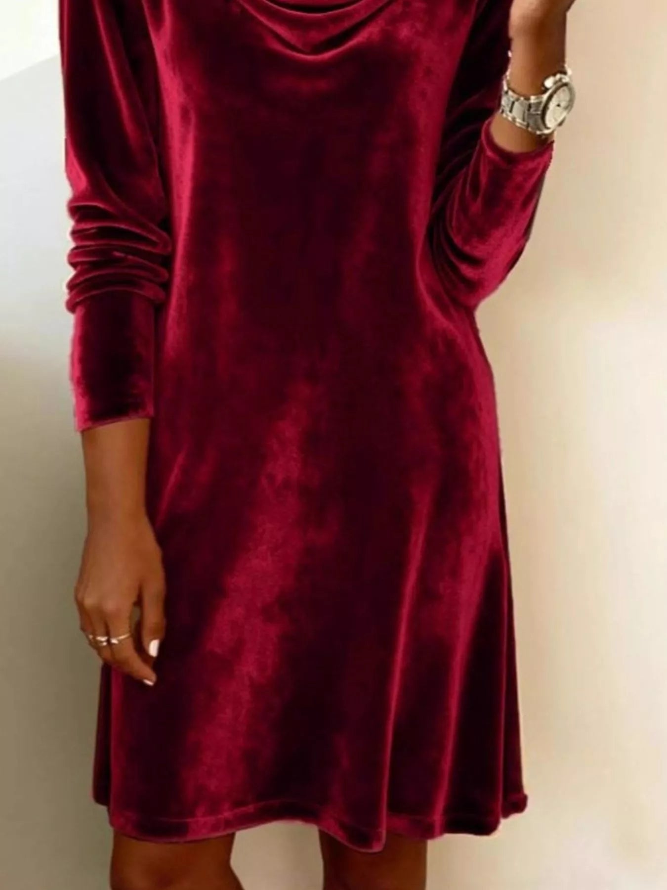 Velvet Cowl Neck Long Sleeve Mini Dress - PBNJ FASHIONS