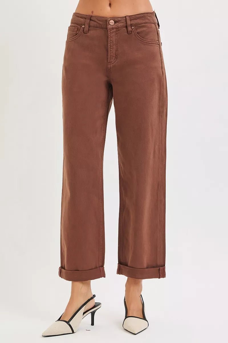 RISEN Full Size Tummy Control Mid Rise Ankle Barrel Baggy Plus Size - PBNJ FASHIONS
