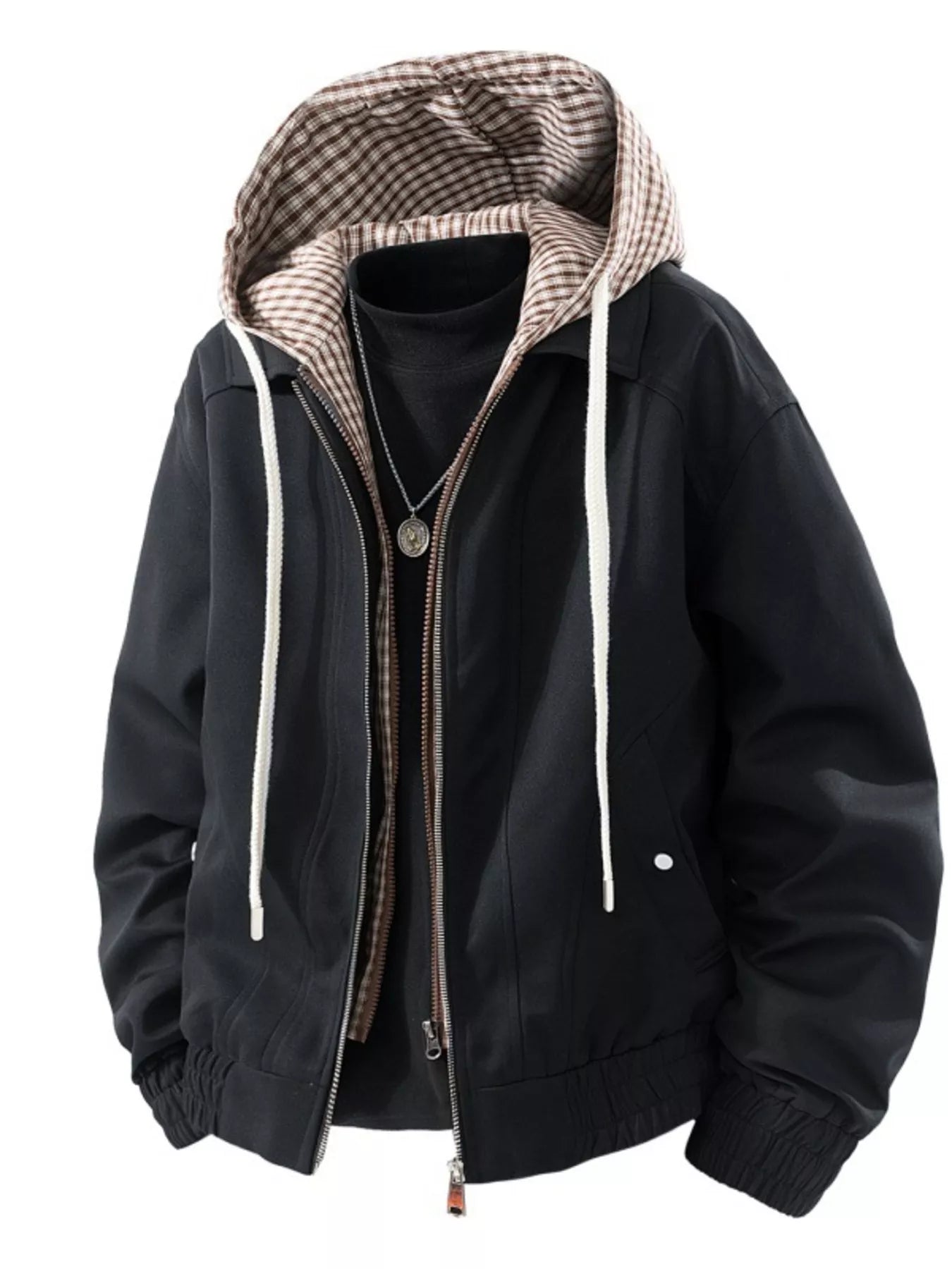 Men's Plus Size Casual Plaid Hooded Windbreaker Jacket - PBNJ FASHIONS
