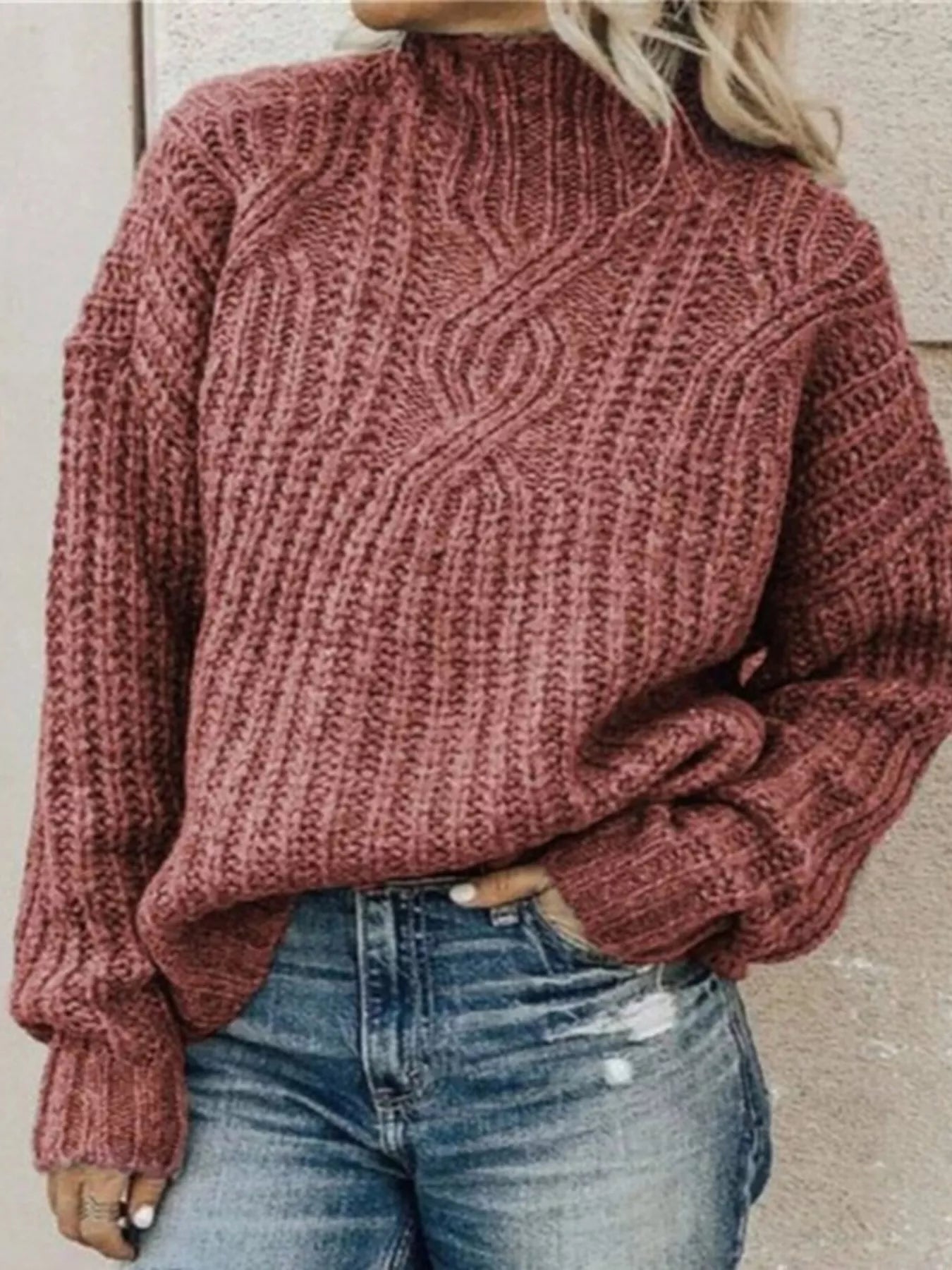 Full Size Turtleneck Long Sleeve Sweater Plus Size - PBNJ FASHIONS