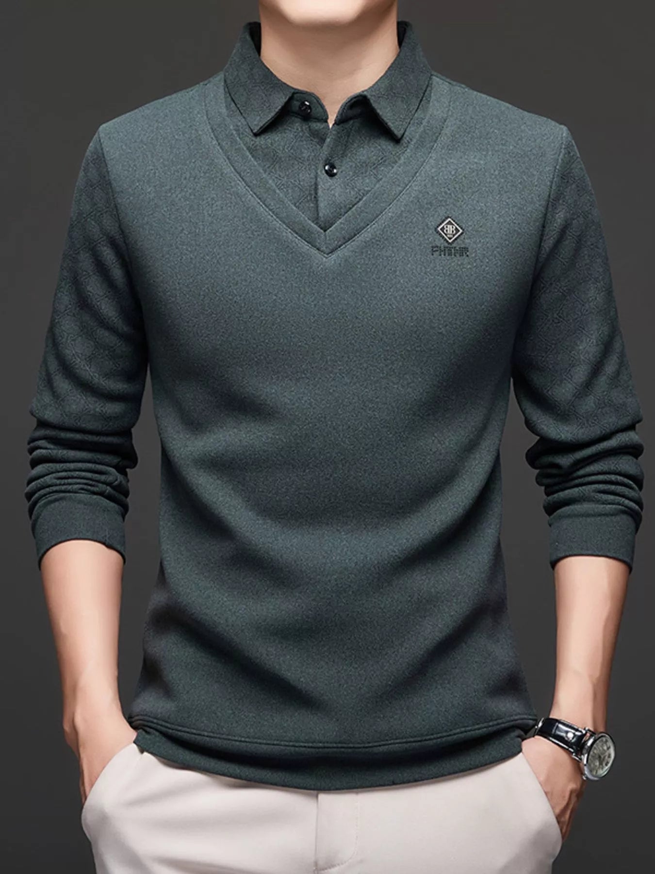 Men's Plus Size Collared Neck Long Sleeve Polo - PBNJ FASHIONS