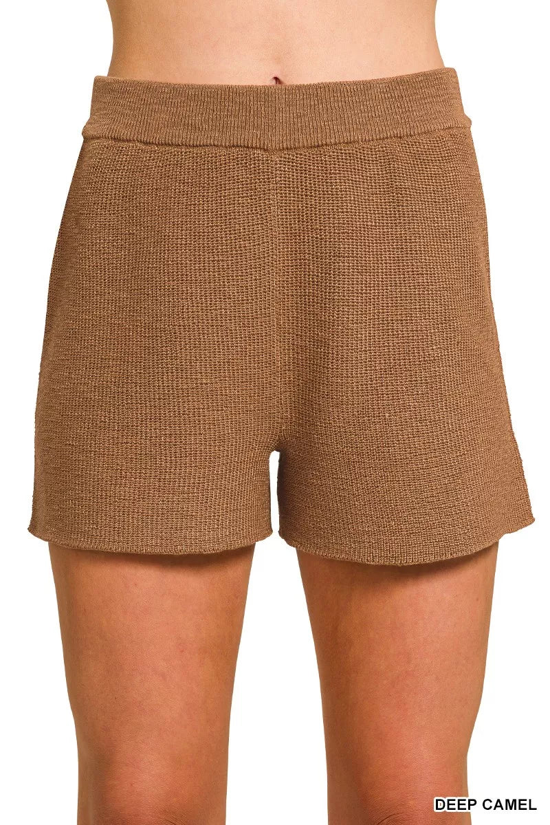 Zenana Round Neck Knit Top and Shorts Sweater Set - PBNJ FASHIONS