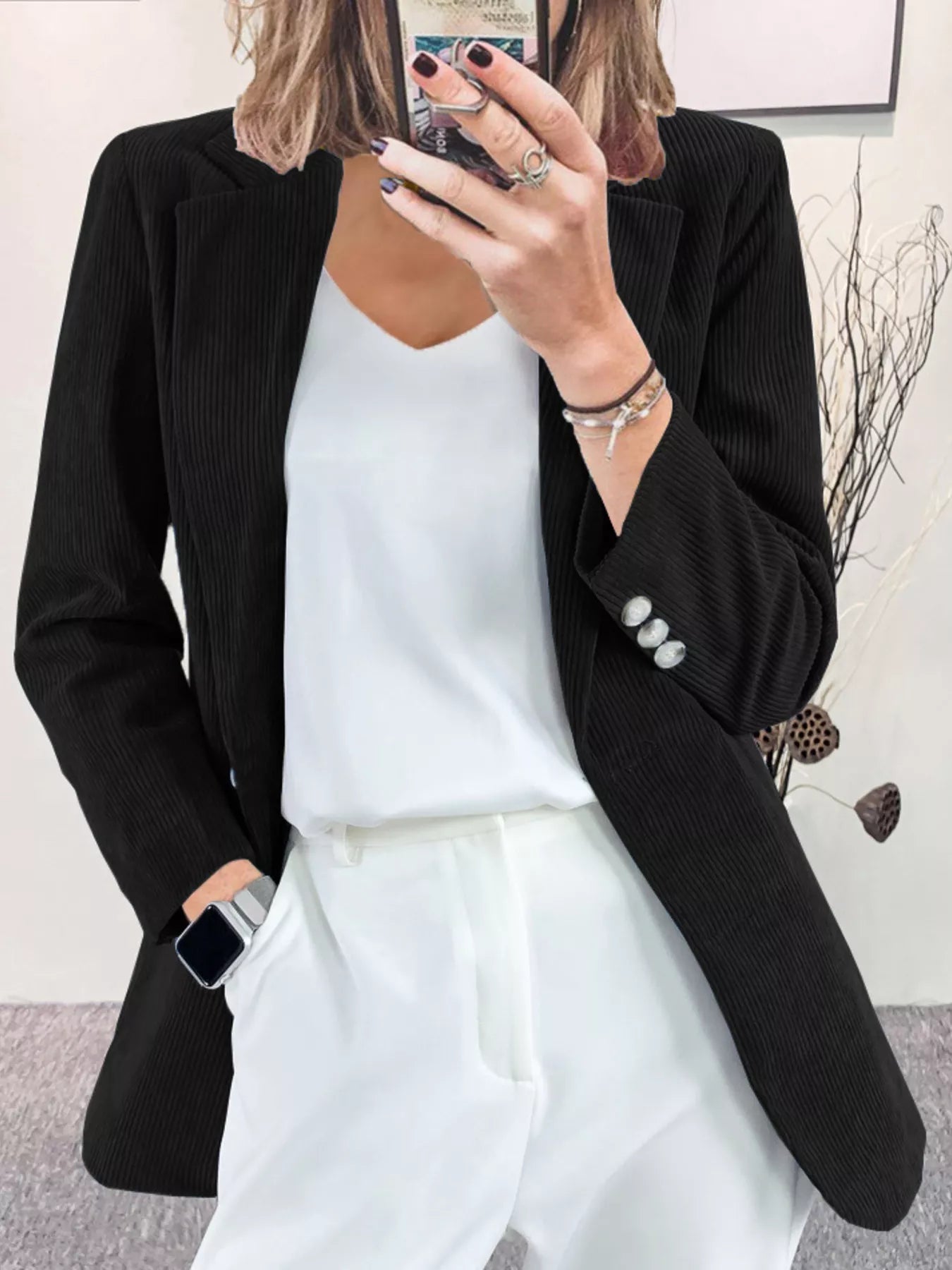 Corduroy Lapel Collar Casual Blazer - PBNJ FASHIONS