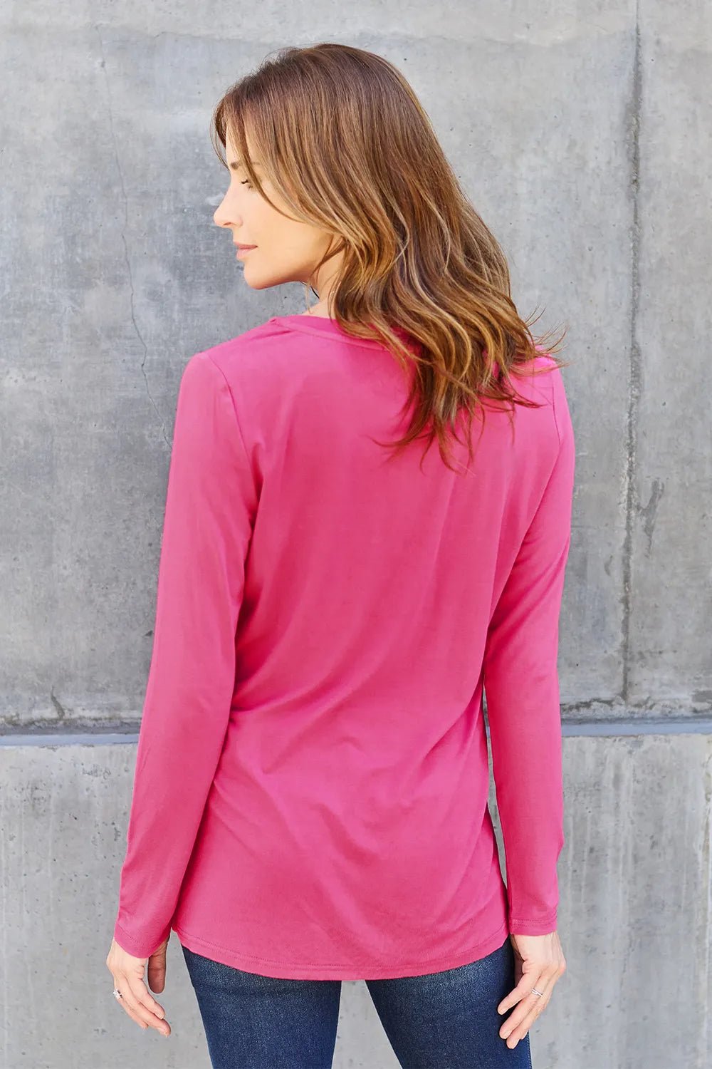Basic Bae Full Size V - Neck Long Sleeve Top - PBNJ FASHIONS