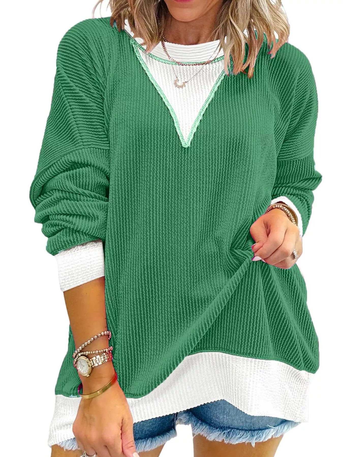 Contrast Dropped Shoulder Sweatshirt - PBNJ FASHIONS