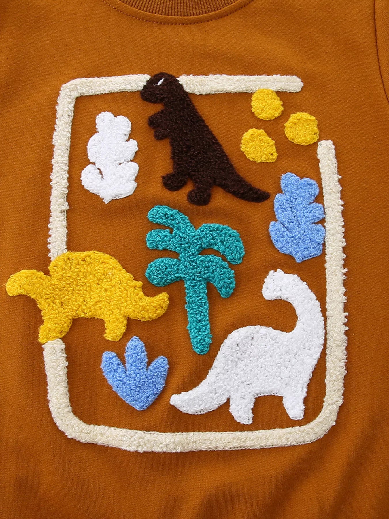 Children's Dinosaur Applique Crew Neck Sweatshirt - PBNJ FASHIONS