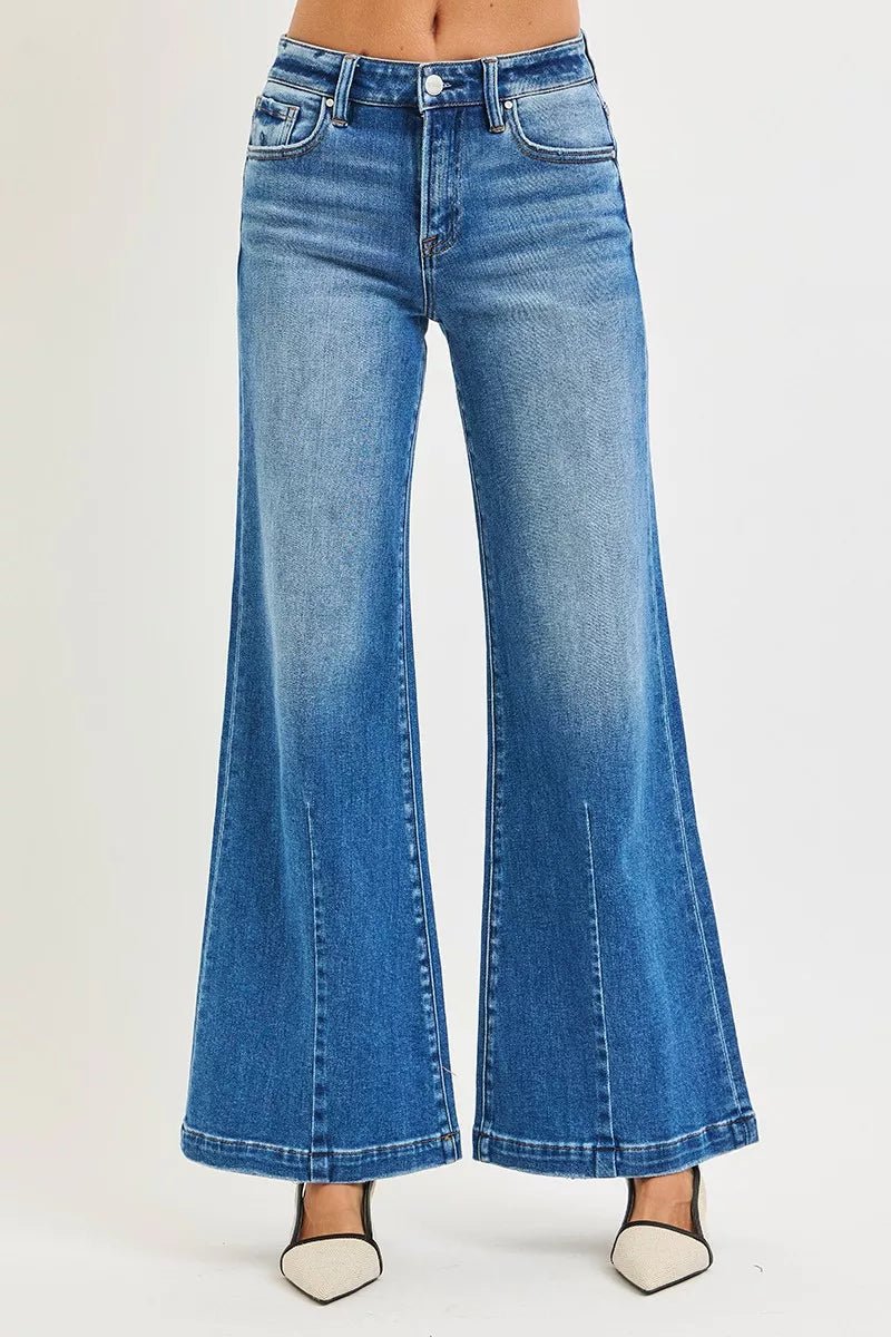 RISEN Full Size Mid Rise Wide Leg Jeans with Flared Look Plus Size - PBNJ FASHIONS