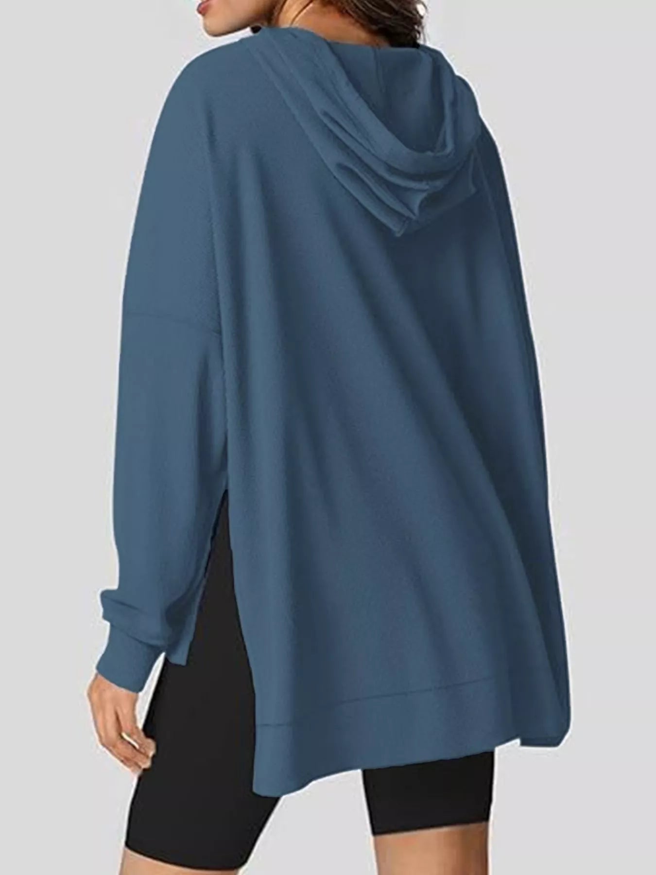 Oversized Drawstring Side Slit Hoodie - PBNJ FASHIONS