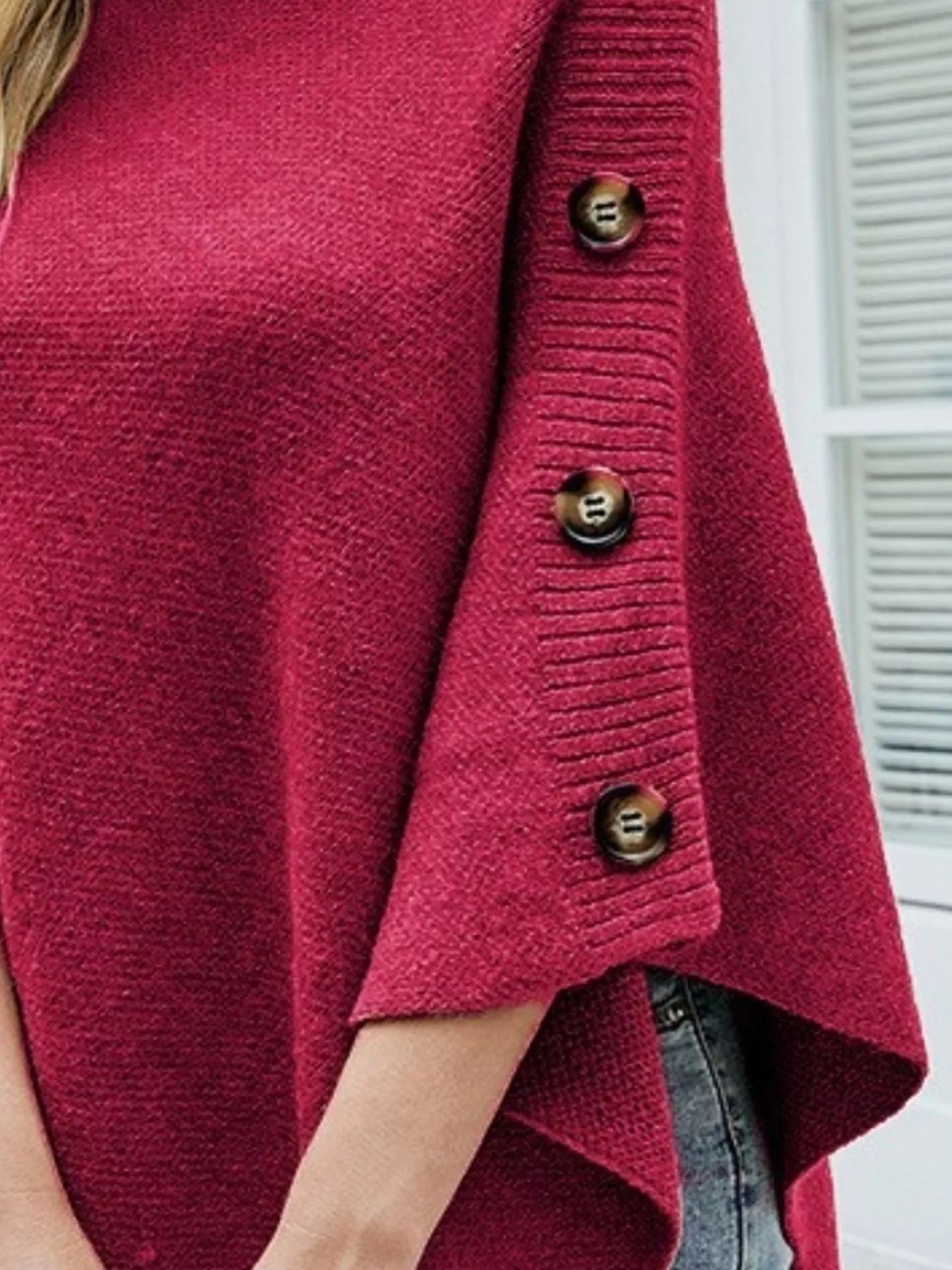 Button - Decor Turtleneck Poncho Pullover - PBNJ FASHIONS
