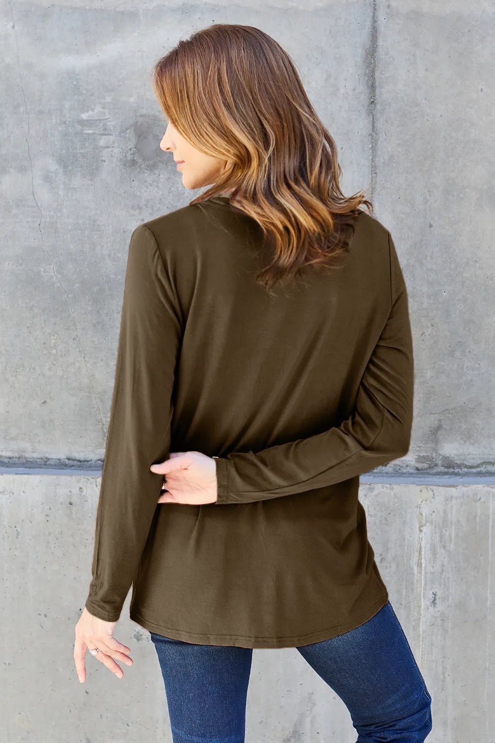 Basic Bae Full Size V - Neck Long Sleeve Top - PBNJ FASHIONS