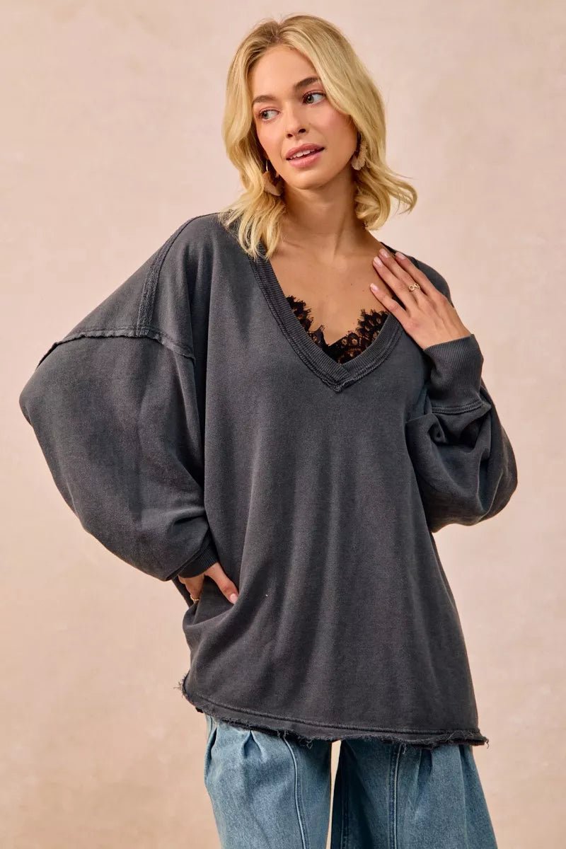 BiBi Mineral Washed French Terry Oversized Sweatshirt - PBNJ FASHIONS
