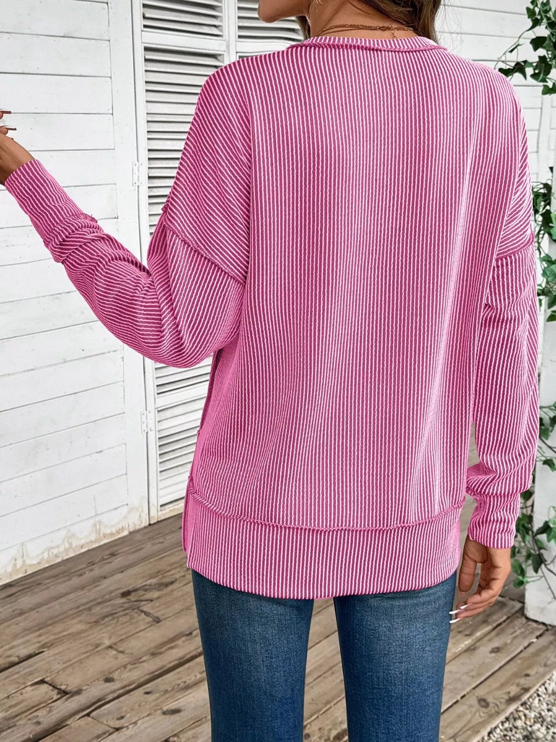 Side Slit Round Neck Sweatshirt - PBNJ FASHIONS