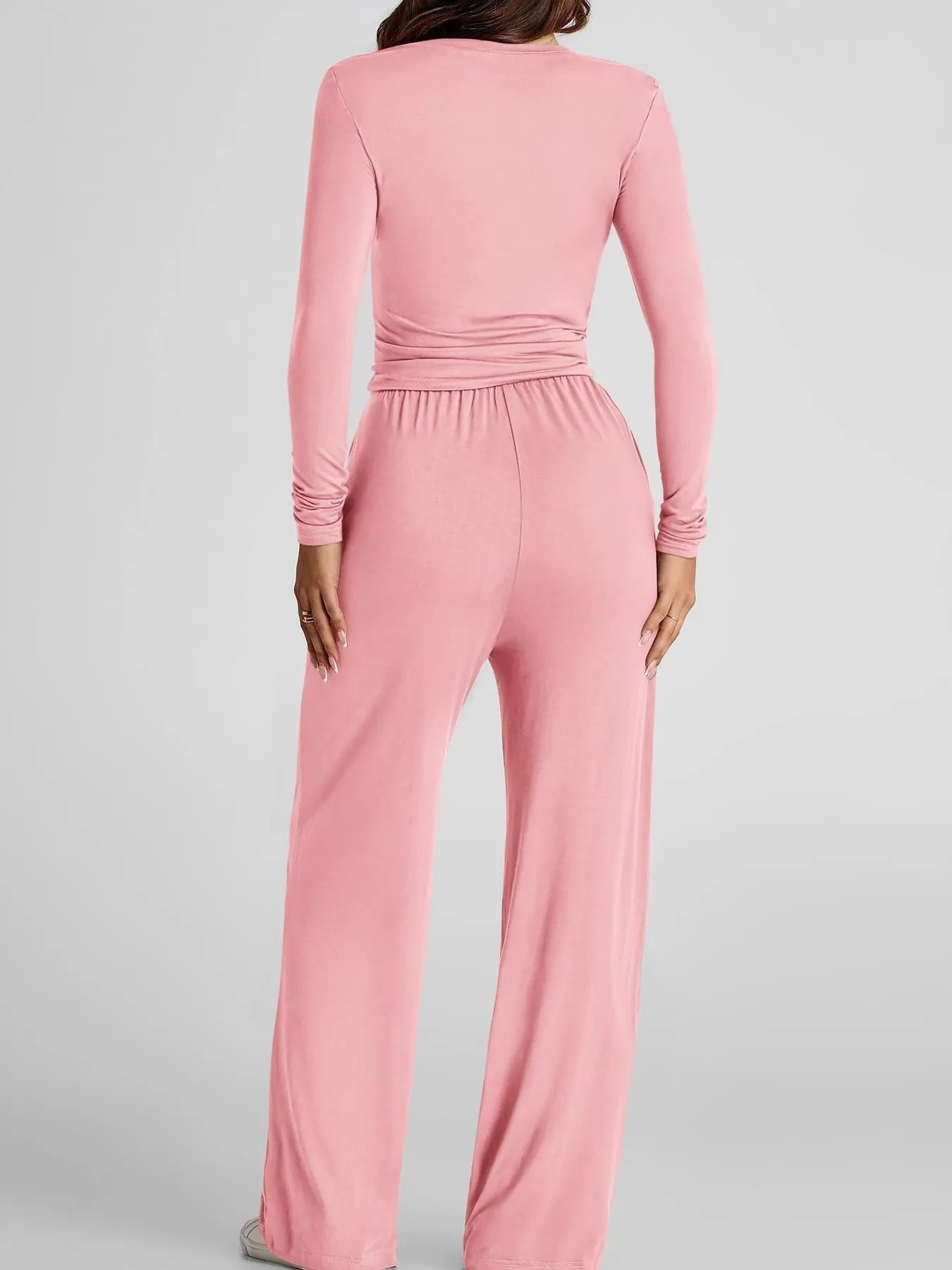 Round Neck Long Sleeve Top and Pants Set - PBNJ FASHIONS