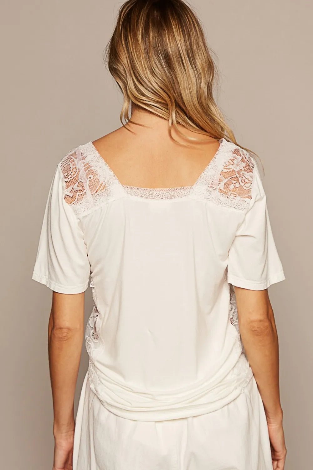 POL V - Neck Short Sleeve Lace Trim Top - PBNJ FASHIONS