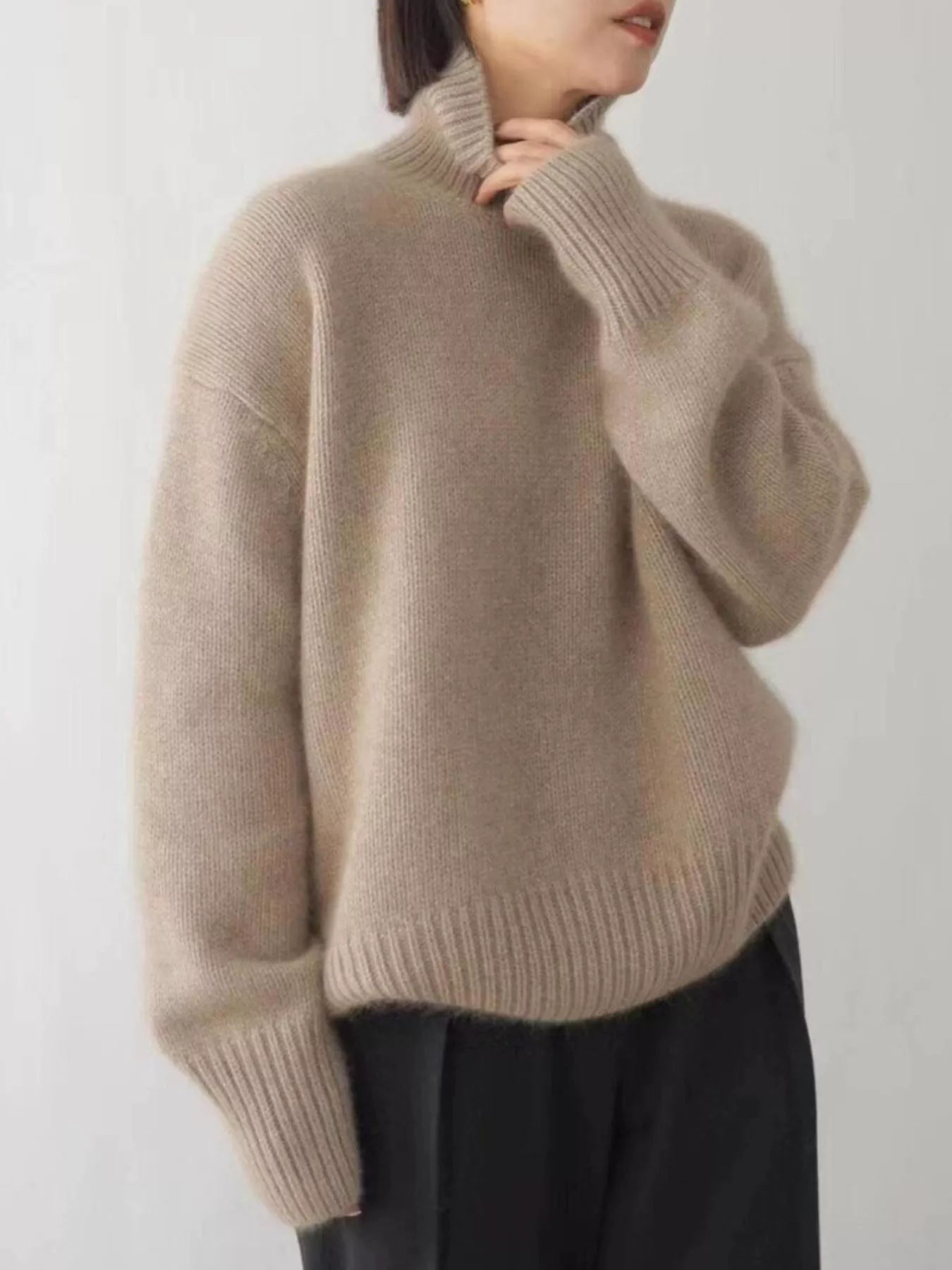 Turtleneck Dropped Shoulder Sweater - PBNJ FASHIONS