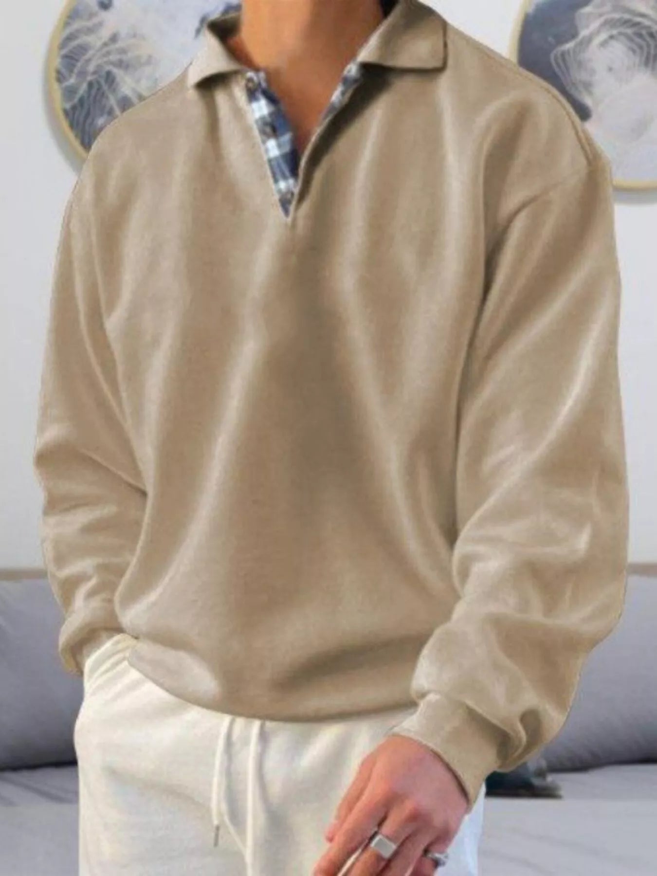 Men's Plus Size Casual Polo Collar Long Sleeve Top - PBNJ FASHIONS