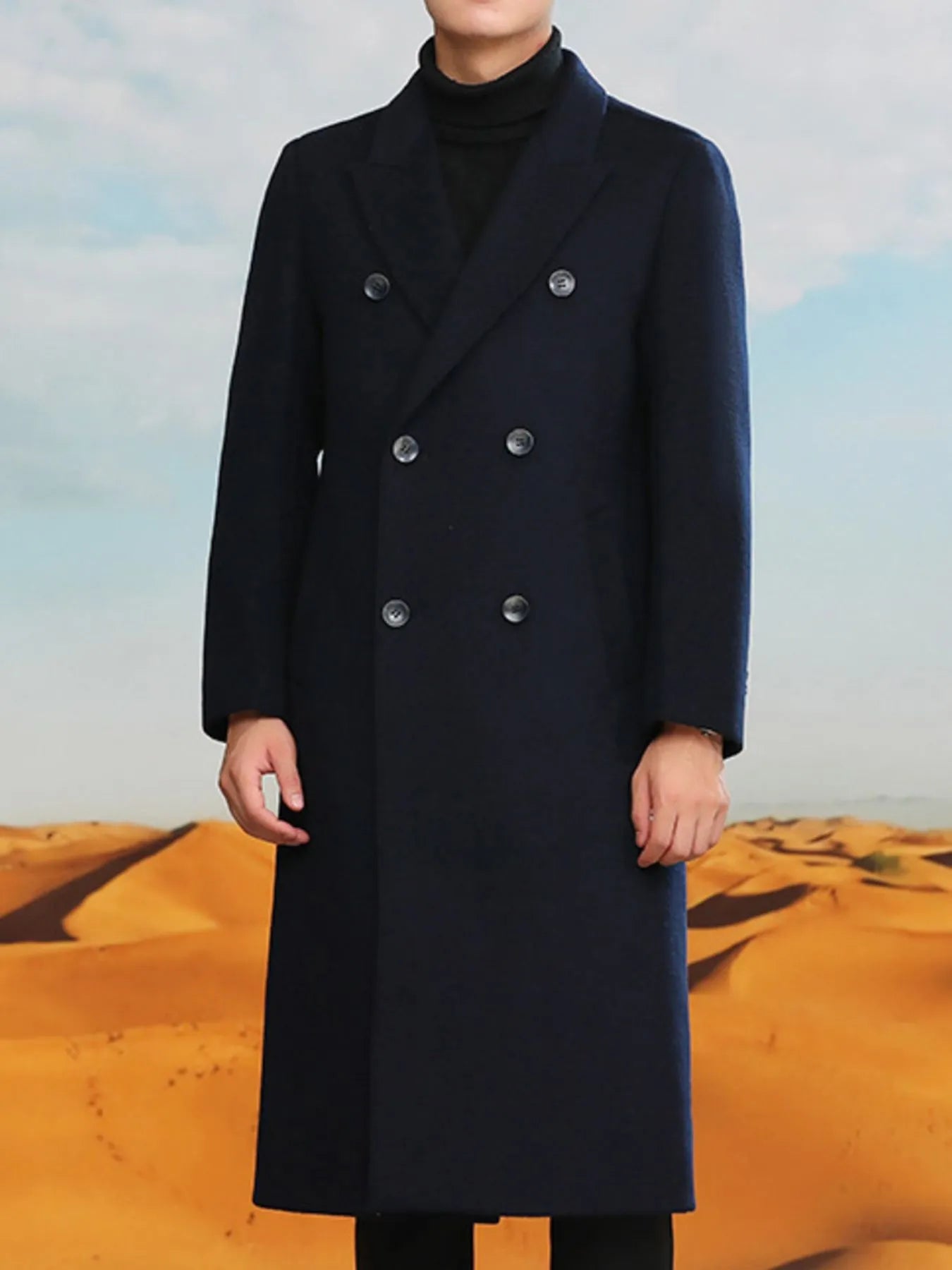 Men's Plus Size Double - Breasted Longline Coat - PBNJ FASHIONS