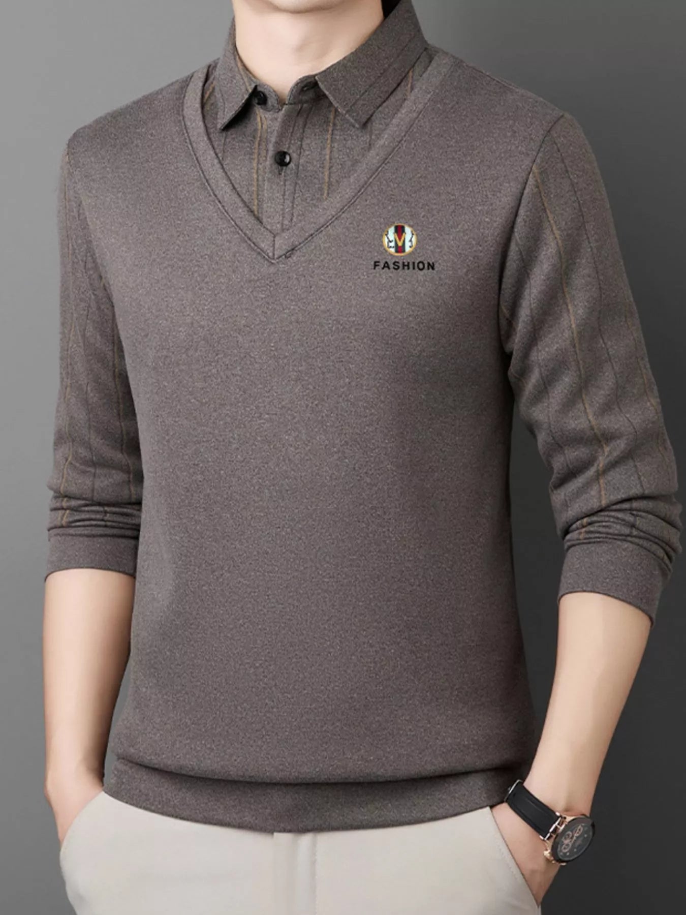 Men's Plus Size Layered Style Long Sleeve Polo - PBNJ FASHIONS