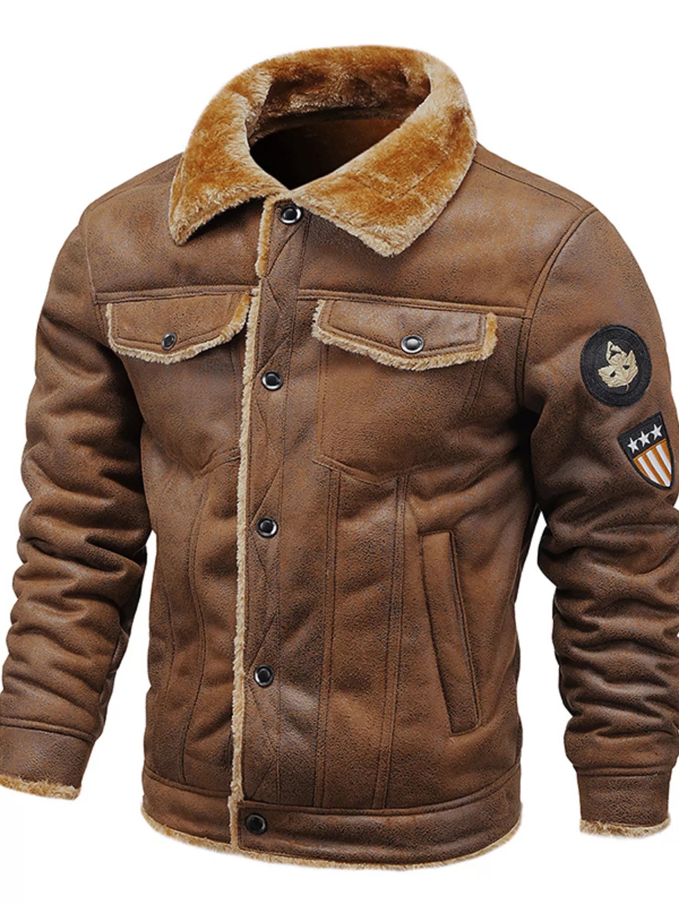 Men's Plus Size Snap Down Fur Collar Jacket - PBNJ FASHIONS