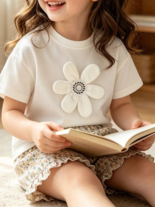 Children's 3D Flower Applique T-Shirt - PBNJ FASHIONS