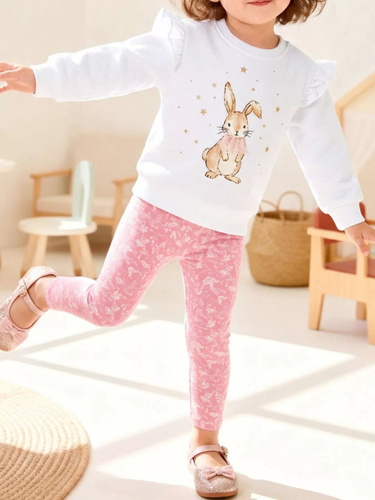 Children's Adorable Bunny Graphic Sweatshirt and Leggings Set - PBNJ FASHIONS