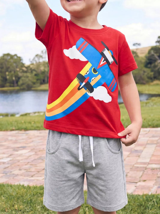 Children's Airplane Round Neck T-Shirt and Shorts Set - PBNJ FASHIONS