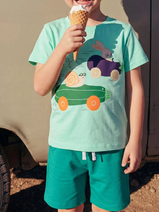 Children's Animal Race Round Neck Tee and Shorts Set - PBNJ FASHIONS