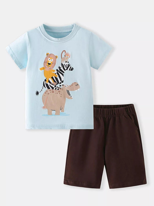 Children's Animal Short Sleeve Tee and Shorts Set - PBNJ FASHIONS