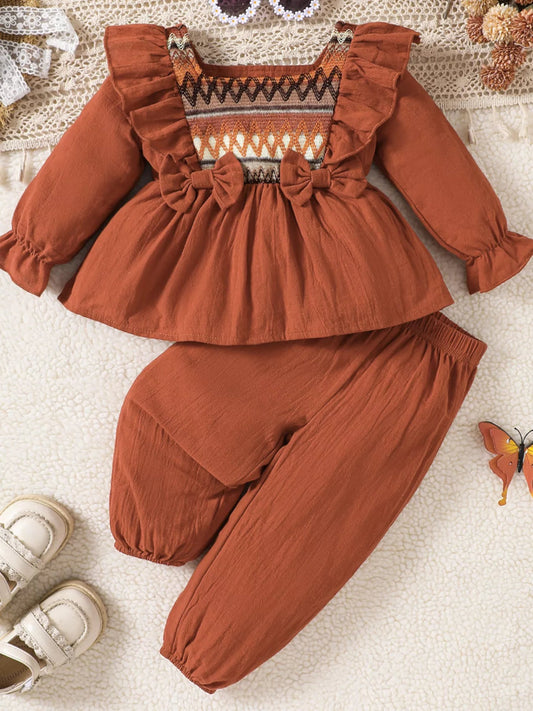 Children's Bow Long Sleeve Blouse and Pants Set - PBNJ FASHIONS