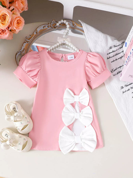 Children's Bow Puff Sleeve Dress - PBNJ FASHIONS