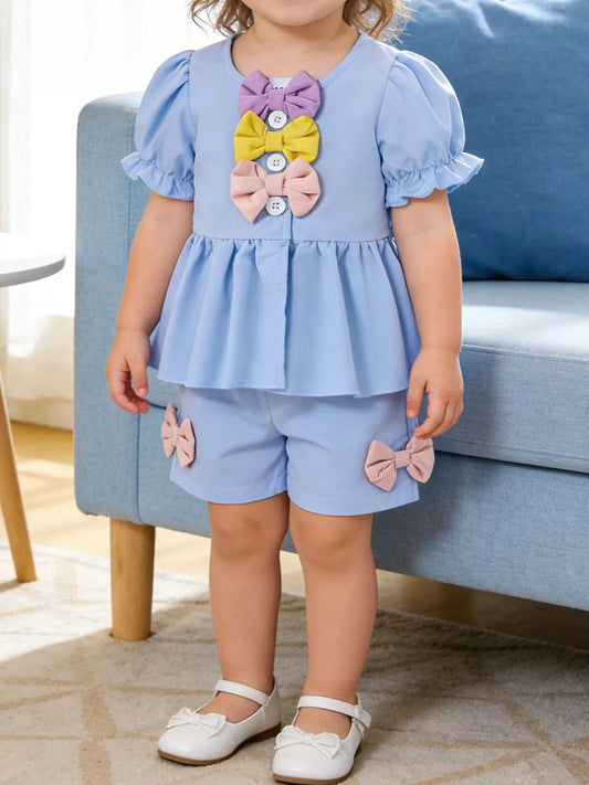 Children's Bow Puff Sleeve Top and Shorts Set - PBNJ FASHIONS