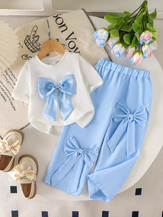 Children's Bow Round Neck Top and Pants Set - PBNJ FASHIONS