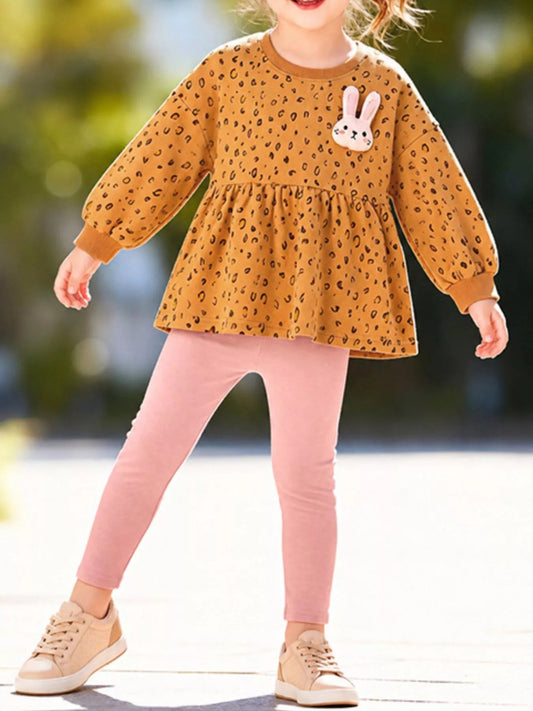 Children's Bunny Leopard Peplum Top and Leggings Set - PBNJ FASHIONS