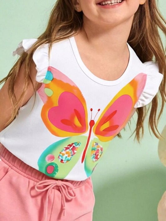 Children's Butterfly Graphic Ruffle Sleeve T-Shirt - PBNJ FASHIONS