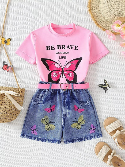Children's Butterfly Graphic Tee and Shorts Set - PBNJ FASHIONS