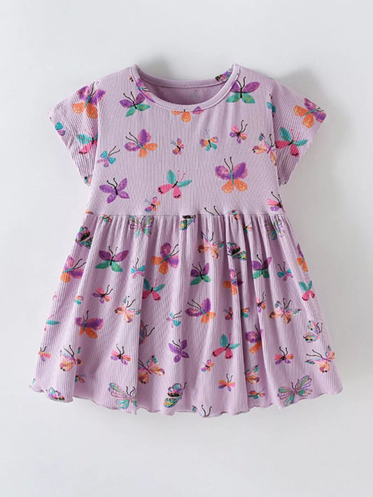 Children's Butterfly Print Casual Short Sleeve Dress - PBNJ FASHIONS