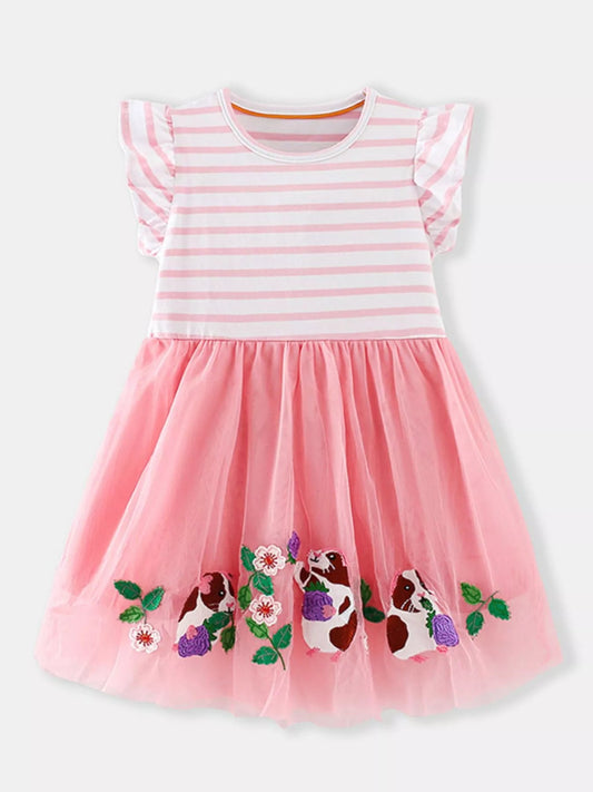 Children's Cartoon Animal Embroidered Tulle Dress - PBNJ FASHIONS