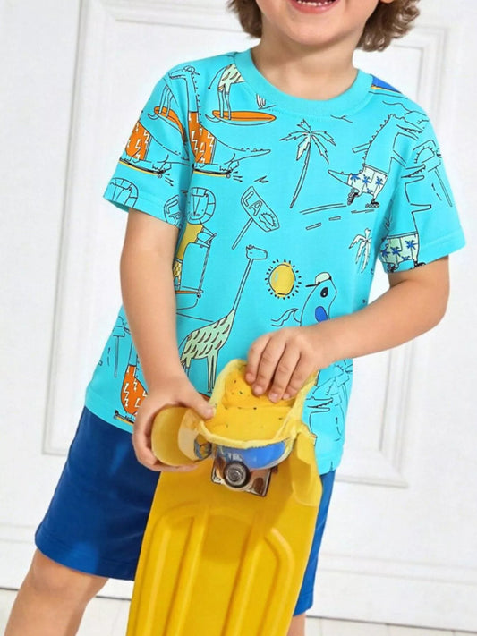 Children's Cartoon Print Crew Neck Short Sleeve Tee - PBNJ FASHIONS
