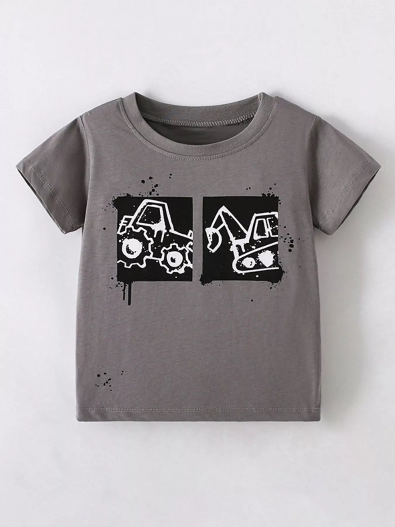 Children's Cartoon Vehicle Graphic Crew Neck Kids T-Shirt - PBNJ FASHIONS