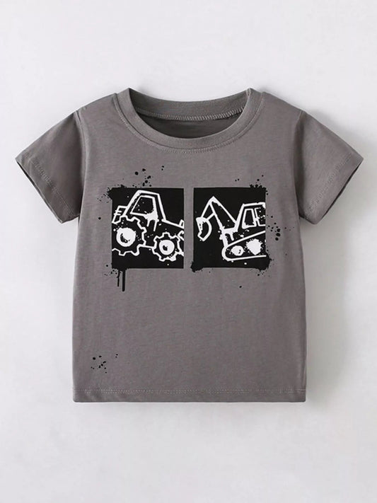 Children's Cartoon Vehicle Graphic Crew Neck Kids T-Shirt - PBNJ FASHIONS