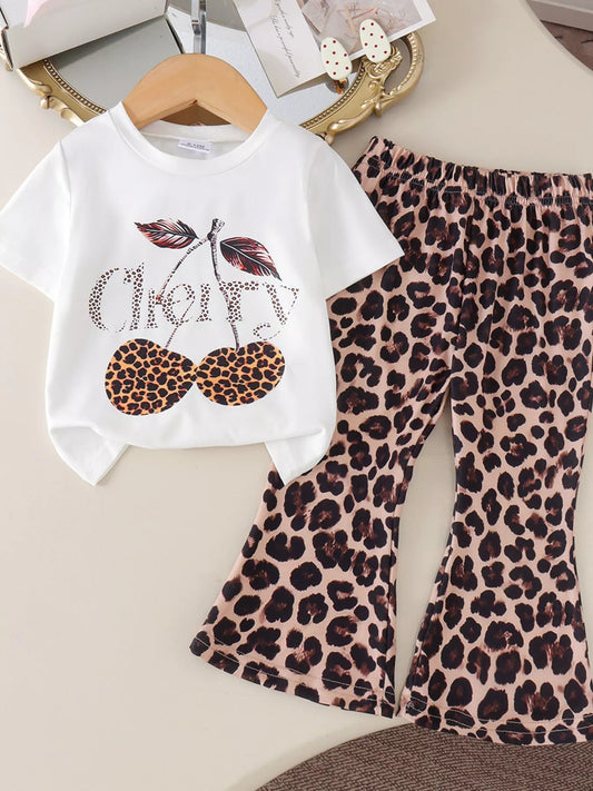 Children's Cherry Leopard Tee and Flare Pants Set - PBNJ FASHIONS