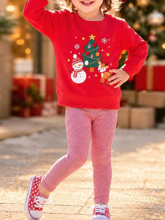 Children's Christmas Themed Sweatshirt and Striped Leggings Set - PBNJ FASHIONS