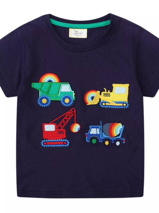 Children's Construction Vehicle Embroidered T-Shirt - PBNJ FASHIONS