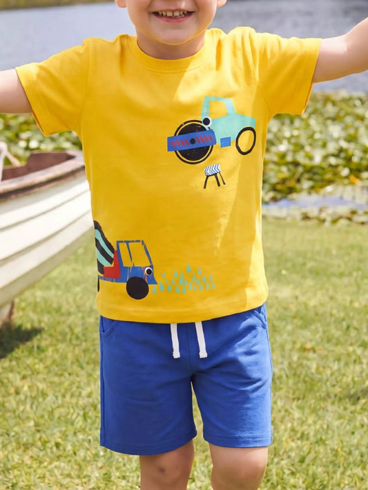 Children's Construction Vehicle Print T-Shirt and Shorts Set - PBNJ FASHIONS