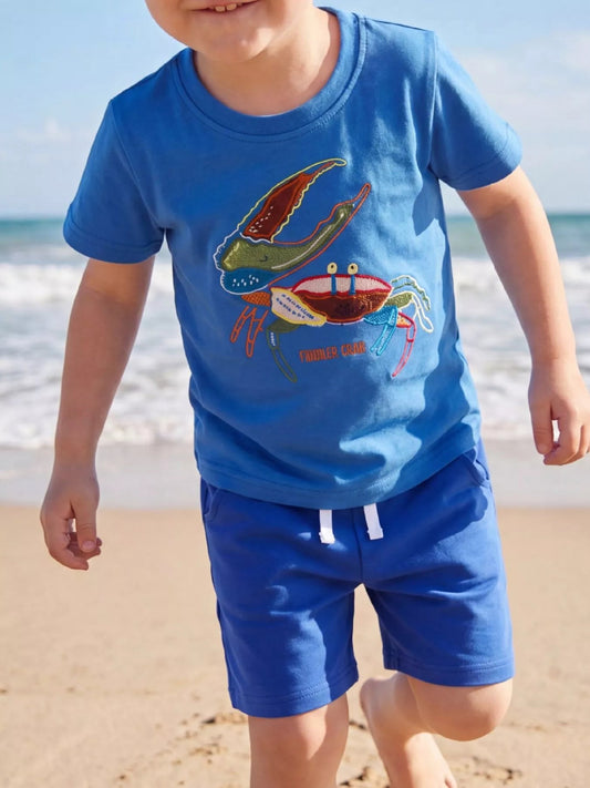 Children's Crab Embroidered T-Shirt and Shorts Set - PBNJ FASHIONS